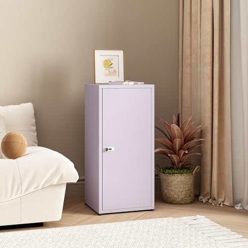 MIOCASA Metal Storage Cabinet with Lock, 3 Adjustable Shelves Single Door Steel Locker for Home, Office & Garage (Purple) - color: Purple