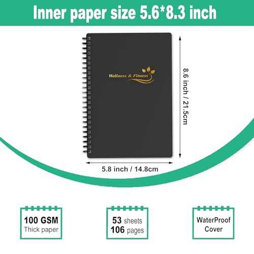 Wellness Planner & Fitness Log - Daily Diet & Health Journal with Weight Loss, Wellness Journal Notebook for Tracking Fitness, Sleep, Nutrition, Meal, Habits, A5(5.8 x 8.6 inch) (Black Golden) - color: Black Golden