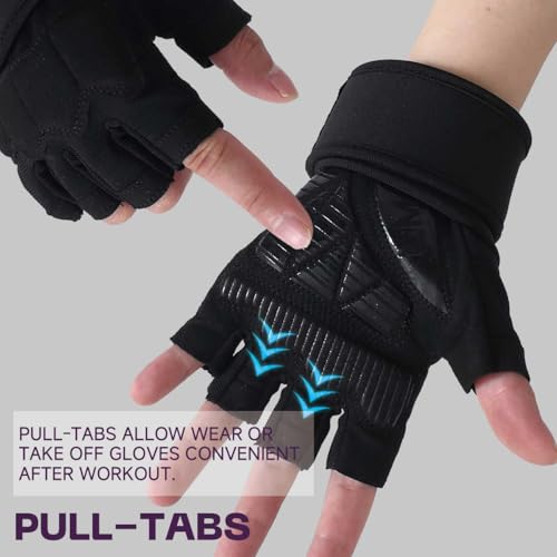 Mens Workout Gloves for Weight Lifting - Exercise Gloves for Men Women With Wrist Wrap Support, Palm Protection and Grips - Sport Daily Use - color: Black, size: Medium(7.4-7.8 in)