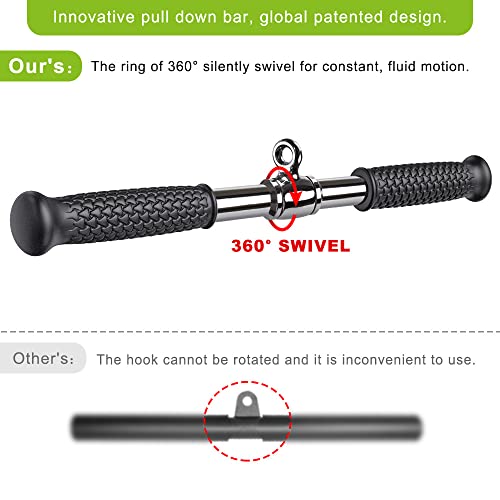 SELEWARE Rotating Straight Bar, Tricep Rope, Double D Row Handle, Rotating V Handle, Cable Machine Attachment with Non-Slip Soft Rubber Grip, Universal Attachment for Cable Machines - color: 18" Silver Rotating Straight Bar W/ Flat Rubber Handle