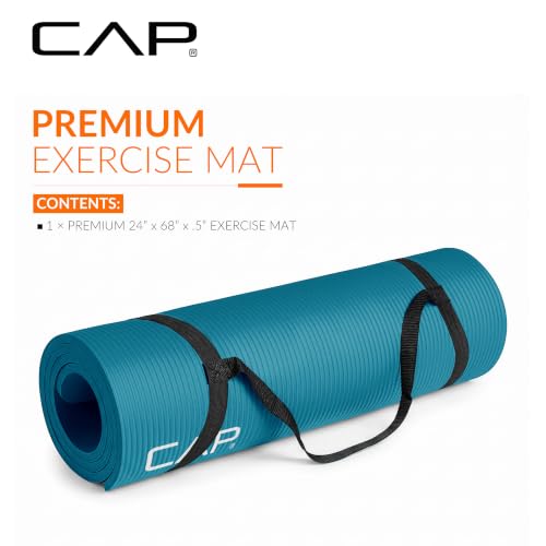 CAP Barbell 1/2-Inch High Density Exercise Yoga Mat with Strap | Multiple Options - color: Teal, style: Yoga Mat