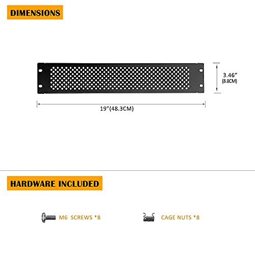 RIVECO 2U Vented Blank Panels for Rack & Cabinets Front Cover Panel 19-Inch Server & Network Rack Mount 2PCS Black - size: 2U