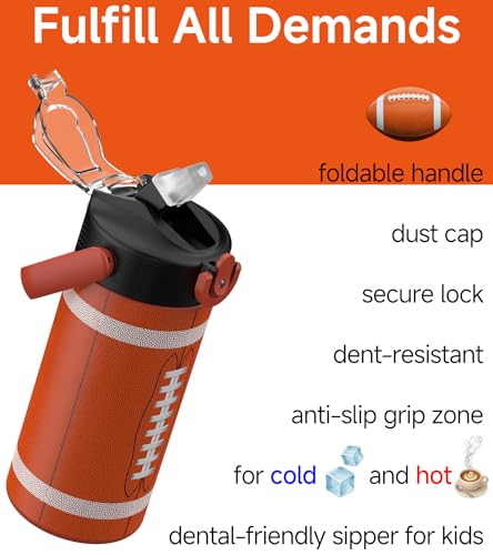MYFOREST 14oz/400ml Insulated Kids Water Bottle, Odor-free Liner, 3D Touch | No Plastic Taste, Surgical Steel - No Chemical Leaching, Name Spot, Soft Sipper, Gift for Sports Fan, American Football 2 - color: American Football 2