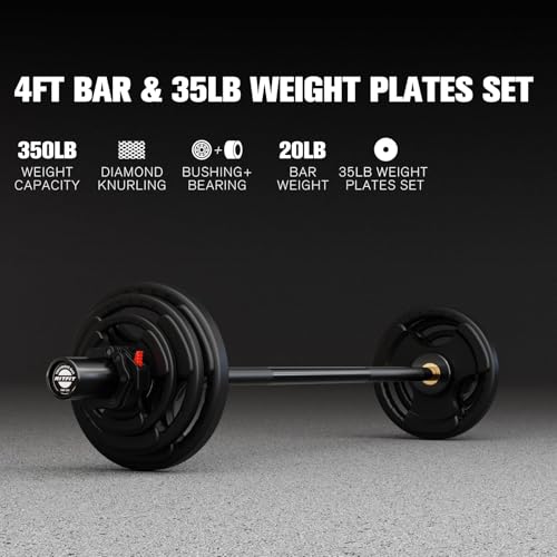 RitFit Barbell Weight Set - 4/6FT Olympic Barbell with Weight Plates (55-115LB Total) - Weightlifting Equipment for Squats, Curls, Deadlifts, Presses, Hip Thrusts - color: Black, size: 4FT With 35LB Plates