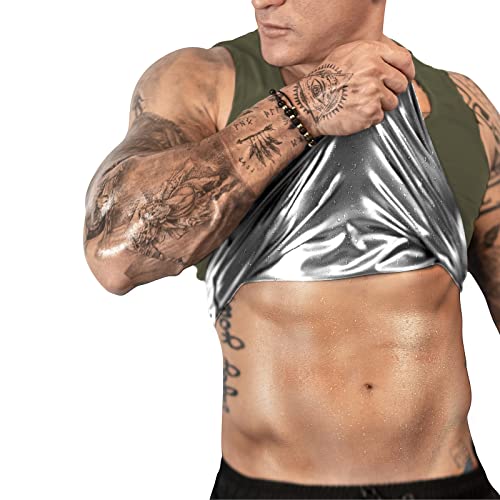 FUXERT Men's Sauna Vest Workout Sweat Tank Top Waist Trainer for Men Compression Sweat Enhancing Vest - color: Green, size: Large-X-Large