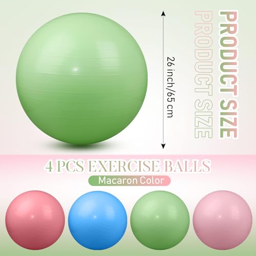 Leyndo 4 Pcs 26 Inch Yoga Exercise Ball Pilates Pregnancy Birthing Fitness Ball with Quick Pump Anti Burst for Improved Posture, Balance, Yoga, Pilates, Training - color: Macaron Color