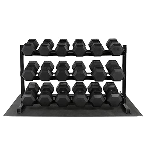 WF Athletic Supply Rubber Coated Hex Dumbbell Set, Multiple Choices Available - Dumbbells with Rack Stand and Mat, or Dumbbells Only (200/550/1200/2100/3000 LB) - color: k. 5 - 120LB w/ 3-tier BLUE Rack and Mat