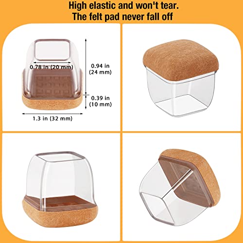 32 Pcs Chair Leg Floor Protectors Square, Silicone Chair Leg Protectors for Hardwood Floors, Chair Leg Caps Covers Protect Wooden Floors from Scratching, Thick, Won't Tear (Fit: 9/10" - 1") | Thick, Durable & Tear-Resistant Silicone Furniture Pads Caps Pr