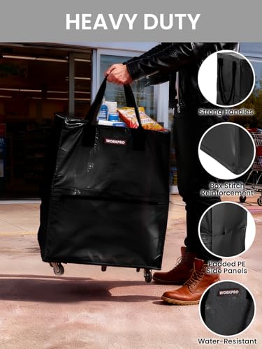 WORKPRO Large Rolling Grocery Bag, 36-Gallon Rolling Tote with 5 Wheels | Reusable Grocery Bag on Wheels, Holds Up to 110 lbs, Heavy Duty Rolling Tote for Groceries, Laundry, Moving & Storage - color: Black, size: Large