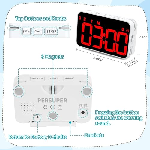 PERSUPER Kitchen Digital Timer, Count Down Up, Rechargeable, Vibration Mode Adjustable Volume and Brightness LED Display, Time Management Cook, Desk, Kids Adults Study Teaching, Kitchen Gadgets Red-1 - color: Red-1