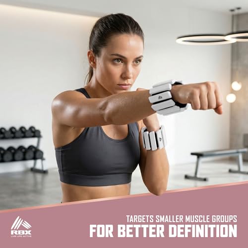 RBX Adjustable Ankle & Wrist Weights, Customizable for Pilates, Yoga, Walking, Barre, Home Workouts & Strength Training - color: White