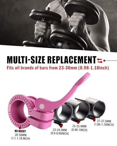 Mini Barbell Clips 1 inch I Multi-Size Adjustable Barbell Collar I 1 inch Barbell ClampsIQuick Release Weight Clips Pair of Locking for Dumbbell Bar - color: Pink