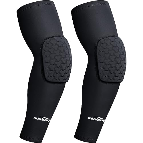 COOLOMG Padded Arm Sleeves Compression Elbow Pads for Volleyball Basketball Football Youth Kids Adult - color: New Black, size: X-Small