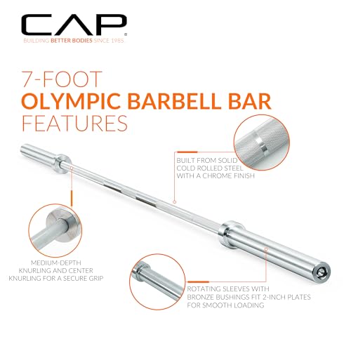 CAP Olympic Barbell - 5FT, 6FT, & 7FT Strength Training Weight Bars, Multiple Options - size: 7 ft (85") - Chrome, style: Elite