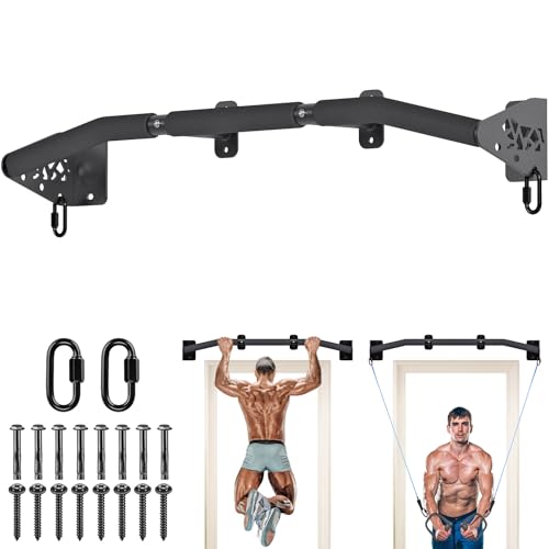 SELEWARE Heavy Duty Wall Mount Pull Up Bar, Joist Mount Chin Up Bar for Doorway, Sturdy Steel Construction, w/Resistance Band Hooks, Fits 32"/36" Wall Studs for Home Gym Strength Training - size: B: 36" x 1.6" Dia Grip