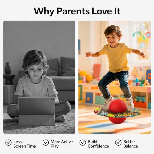 Pogo Ball for Kids & Adults Up to 200 lbs, Balance Toy for Indoor Outdoor | Balance Coordination Bounce Board Pop Ball Cool Fun Challenge Indoor Outdoor Toys Pogo Jumper Birthday Gifts for Boys Girls - color: red