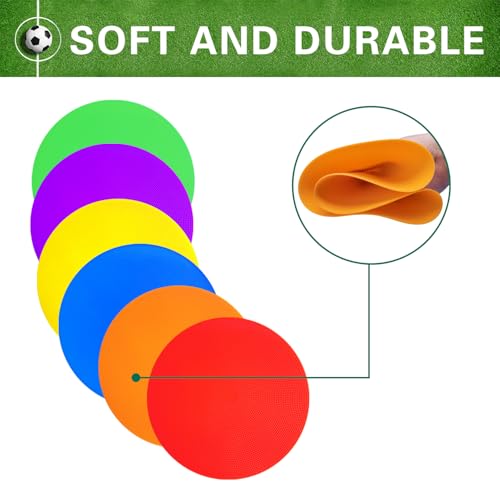 12/24Pcs Poly Spot Markers 4 inch/9 inch Non-Slip Rubber Agility Training Markers Floor Dots Flat Field Cones for Football Basketball Soccer School Exercise Drills Gym Dance Practice 6 Colors - style: 9 inch 30 Pcs (PVC)