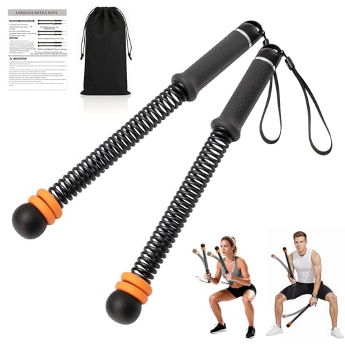 Ropeless Battle Ropes, Adjustable Weighted Cordless Trainer for Home Gym HIIT Low Impact Workouts, 17.1 in Portable with Sliding Resistance Rings and Storage Bag (Black)