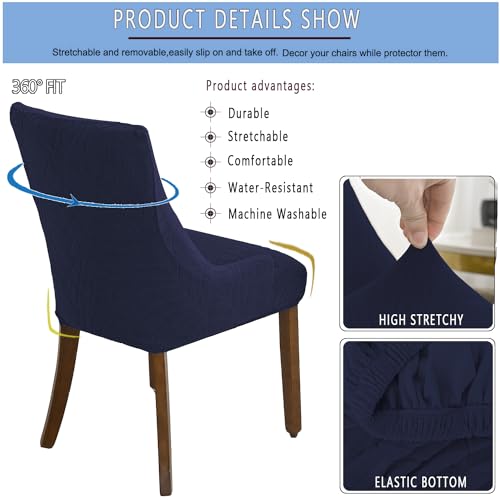 Wingback Chair Cover Waterproof,Stretch Jacquard Slipcover(Navy,4PCS) | Instant room refresh with easy cleanup, dependable mess protection, and a neat tailored look for family spaces. - color: Navy