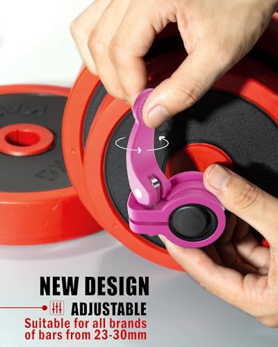 Narrow Barbell Clips 2.5cm Width for Olympic Bars, 0.9-1.18inch Adjustable Weight Clamps, Quick Release Locking Collars for Weightlifting - color: Rose