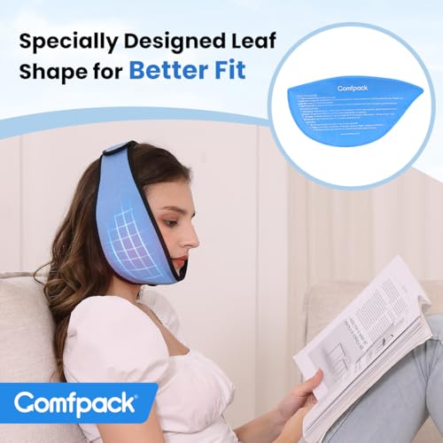 Comfpack Face Ice Pack Wrap for TMJ Relief with 4 Reusable Hot Cold Gel Packs, Wisdom Teeth Ice Pack Head Wrap for Tonsillectomy, Tooth Extraction & Teeth Removed, Oral Surgery, Cosmetic Injection - color: Blue