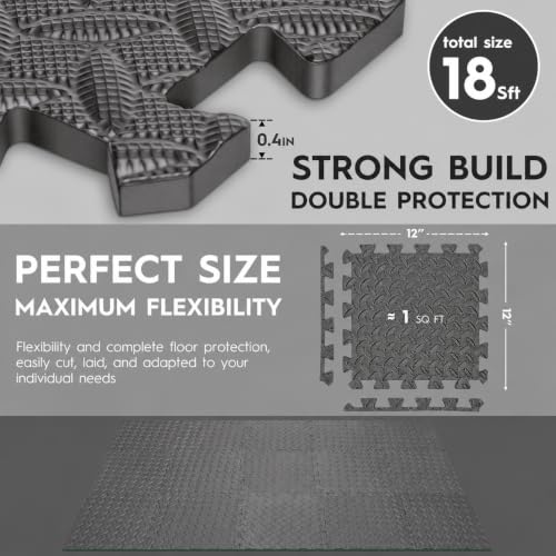 18pcs Puzzle Exercise Mat, 12.6"x12.6"x0.4", 18sqft EVA Interlocking Foam Floor Tiles, Protective, Water-Resistant Flooring for Home Gym & Workout Equipment - color: Gray