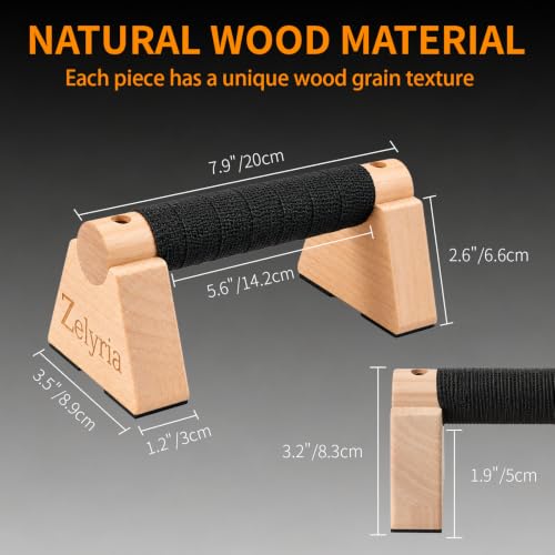 Parallettes Bars, 2 PCS Wood Calisthenics Equipment Non-Slip Base Exercise Home Workout Equipment, Wooden Pushup Bars & Calisthenics Bar - Handstand Bars and Pushup Handles for Men - color: Wood-20cm