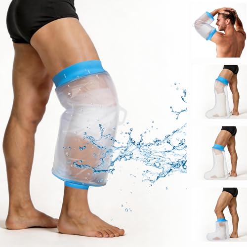 Asunby Waterproof Knee Cast Cover for Showering, Reusable Shower Sleeve for Knee After Surgery, Watertight Non-Slip Adult Fracture Protector Bag, Water Proof Medical Covers for Joint/Wound/Bandages - size: Adult Knee-M