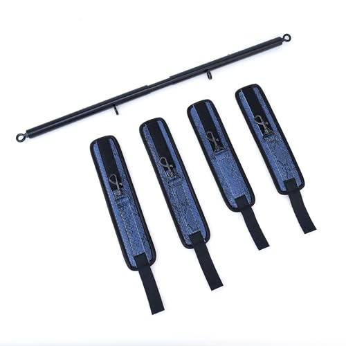 3 in 1 Heavy Duty Stainless Steel Expandable Spreader Bar with 4pcs PU Blue Adjustable Straps,Workout Bar for Home Gym Training Bar,Portable Detachable Pilates Kit - style: Black+Blue Serpentine Kit