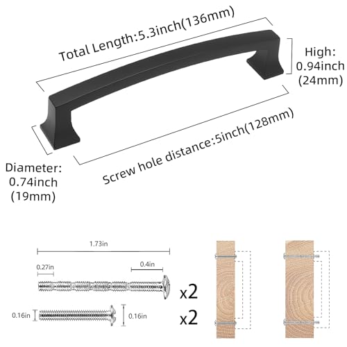 COTYKILEY 10 Pack 5 Inch(128mm) Matte Black Cabinet Handles Black Kitchen Cabinet Pulls Cabinet Door Handles Kitchen Cabinet Hardware Cupboard Drawer Pulls Dresser Handles - color: Matte Black, size: 5" Hole Center（128MM）