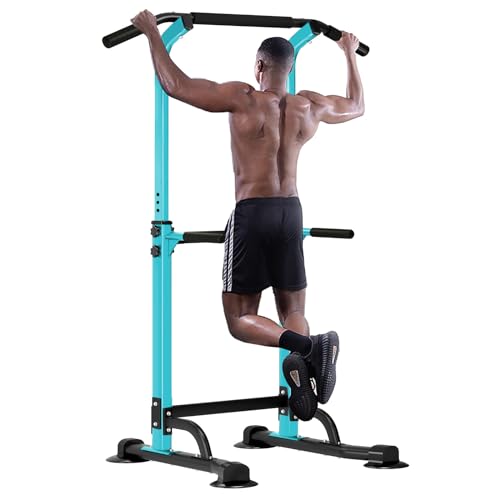 SogesHome Power Tower Pull Up Bar and Dip Station, Height Adjustable Dip Stand Exercise Machine for Home Gym, Multi-Functional Free Standing Strength Training Fitness Workout Station - color: Blue