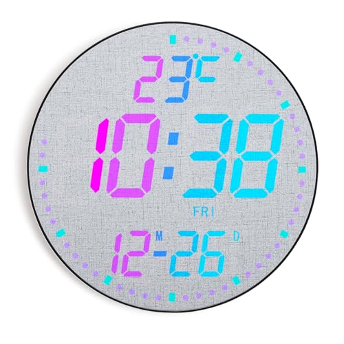 12" Large Digital Wall Mount Clock, Count Down Timer, Alarm, Big LED, 12 RGB Color, Temperature for Living Room Classroom Desk, Xmas, Birthday Gift for Senior Mom (Fabric Elements) - style: Black shell - Fabric Elements
