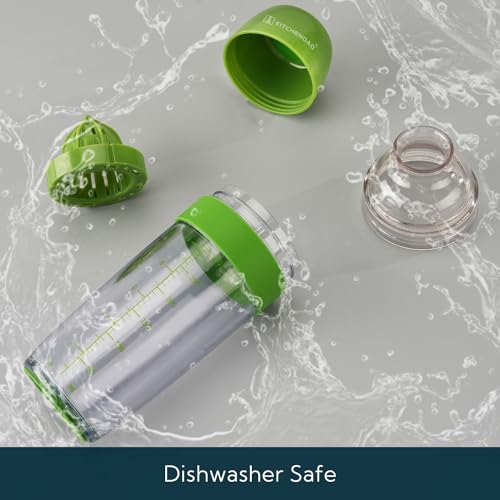 KITCHENDAO 2 in 1 Salad Dressing Shaker Container with Juicer, Pour Spout, Leakproof, Dishwasher Safe, BPA Free, Travel Homemade Oil and Vinegar Salad Dressing Bottle Mixer Dispenser, 1-1/2 Cups - color: Green