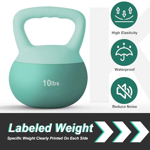soges PVC One-Piece Kettlebell with Wide Handles, Strength Training Kettlebells 5lb to 35lb Optional for Women of Different Levels, Iron Sand Filled Soft Kettlebell - color: 10lbs - Blue