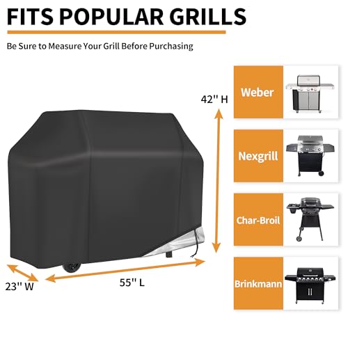 NEXCOVER Grill Cover, BBQ Cover 55 inch,Waterproof BBQ Grill Cover,Fade Resistant Gas Grill Cover, Barbecue Grill Covers, Fits Grill of Weber, Brinkmann, Nexgrill, Black Grill Cover for Outdoor Grill. - size: 55"