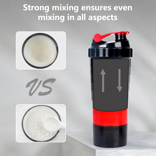 XTK Shaker Bottle 16OZ Protein Shaker Bottles with Mix Ball Portable Sports Water Bottle Leak Proof GYM Cup for Protein Mixes with Storage & Pill Organizer, Ideal for Pre Workout,BPA Free (Red) - color: Red