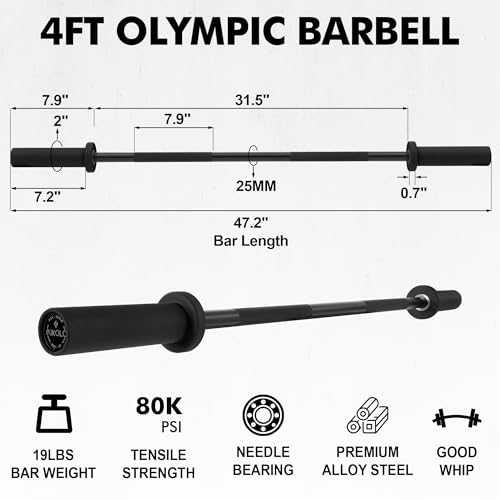 Mikolo EZ Curl Bar, 2 Inch Olympic Curl Bar for Biceps and Triceps, 47” Curling Bar with Knurled Grip, 700LB Barbell Bar with Multi-Angle Wrist-Friendly Design - color: Black - 4ft Straight Bar - Bar Only