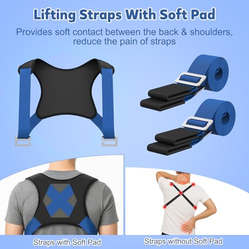 NOCOEX Moving Straps for Heavy Object - 2-Person Lifting and Moving System with Soft Back Pad - Shoulder Lifting Straps for 2 Movers to Easy & Safe Carry Furniture Appliance Mattresse Up to 880lbs - color: Blue