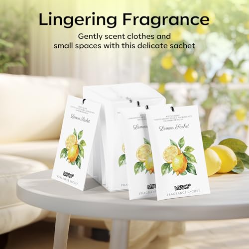MYARO 12 Packs Lemon Scented Sachets for Drawer Closet Bathroom Odor Eliminator - Fresh Home Fragrance Car Air Frehener - color: Lemon