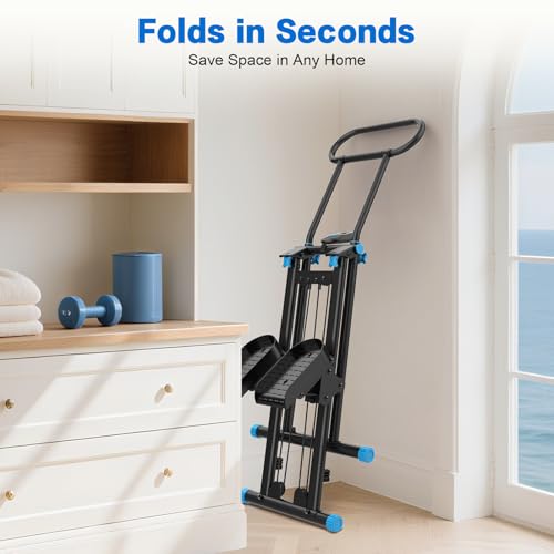 HXD-ERGO Stair Stepper for Home, New Version 6 Adjustable Resistance Vertical Climber Cardio Exercise Machine, Folding Stair Climber for Full Body Workout with Adjustable Handlebar - color: Black