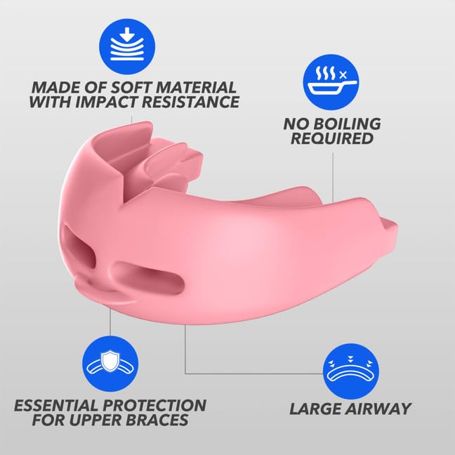 2Pcs Sport Mouth Guard Youth Adult, Mouthguard for Braces, Wrestling Mouthguards for Braces, No Boil Mouth Guard, Helmet Strap, Soft, Football Hockey Boxing,Taekwondo, Jujitsu Rugby - color: Pink