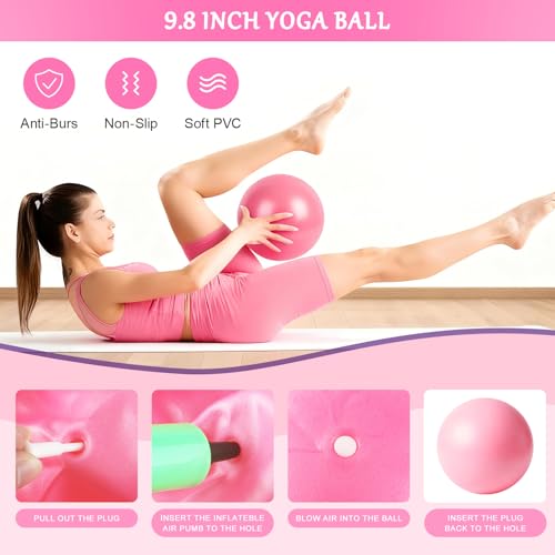 Home Pilates Kit for Women, Pilates Ring Set, Pilates Equipment Kit for Women Home Workouts, Pilates Essentials Kit with Pilates Ring and Ball, Resistance Bands for Strength, Toning, Flexibility - color: Pink-12 inch Ring