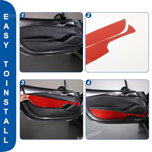 Soft Carbon Fiber Car Door Anti Kick Pad Trim Cover Compatible with Mazda MX-5 Miata 2016-2025+, Door Protector Mat Anti Dirty Anti Collision Stickers Interior Accessories (Red) - color: Red