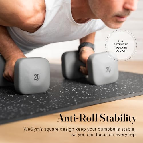 WeGym SafeGrip Square Dumbbells with Anti Slip Handles, Aesthetic Free Weights for Home Workouts, Stable Design Prevents Rolling during Floor Exercises - color: Slate, style: 2LB Pair