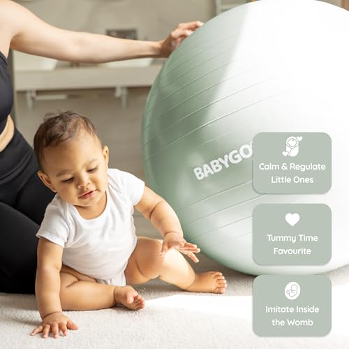 BABYGO Birthing Ball - Pregnancy Yoga Labor & Exercise Ball & Book Set Trimester Targeting, Maternity Physio, Birth & Recovery Plan Included Anti Burst Eco Friendly - color: Sage, size: 65cm - Manual