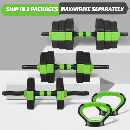 Adjustable Dumbbells Set, 3 In 1 Free Weight Dumbbells Set with Barbell, Kettlebell Options, Home Dumbbell Set with Anti-Slip Texture Handle for Strength Training Suit Men & Women