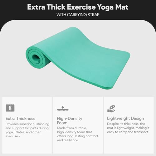 BalanceFrom Yoga Mat, 1-Inch Extra Thick High Density Exercise Mat, Anti-Tear Exercise Yoga Mat with Carrying Strap, Suitable for Various Yoga Exercises, Multiple Colors - color: Aqua