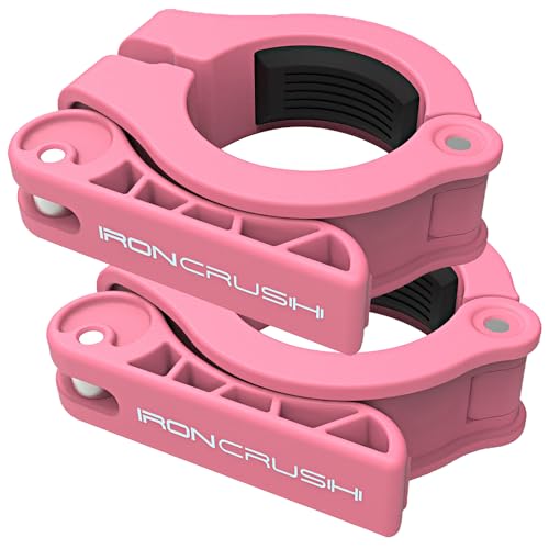 Iron Crush Olympic Barbell Clips - Adjustable & Slim Gym Clamps for Maximum Weight Capacity - Quick Release Barbell Collar Bar Locks for Weight lifting Fitness Training (Pink) - color: Pink