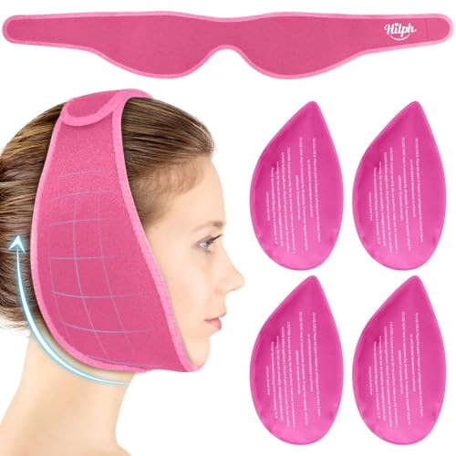 Hilph Wisdom Teeth Ice Pack Head Wrap – Face Ice Pack for Jaw Oral Surgery & TMJ Relief, Upgraded Large Jaw Ice Wrap with 4 Hot Cold Gel Packs for Dental Surgery, Tonsillectomy, Tooth Extraction, Pink - color: Red