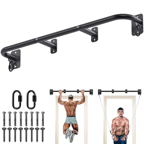 SELEWARE Heavy Duty Wall Mount Pull Up Bar, Joist Mount Chin Up Bar for Doorway, Sturdy Steel Construction, w/Resistance Band Hooks, Fits 32"/36" Wall Studs for Home Gym Strength Training - size: A: 36" x 1.3" Dia Grip
